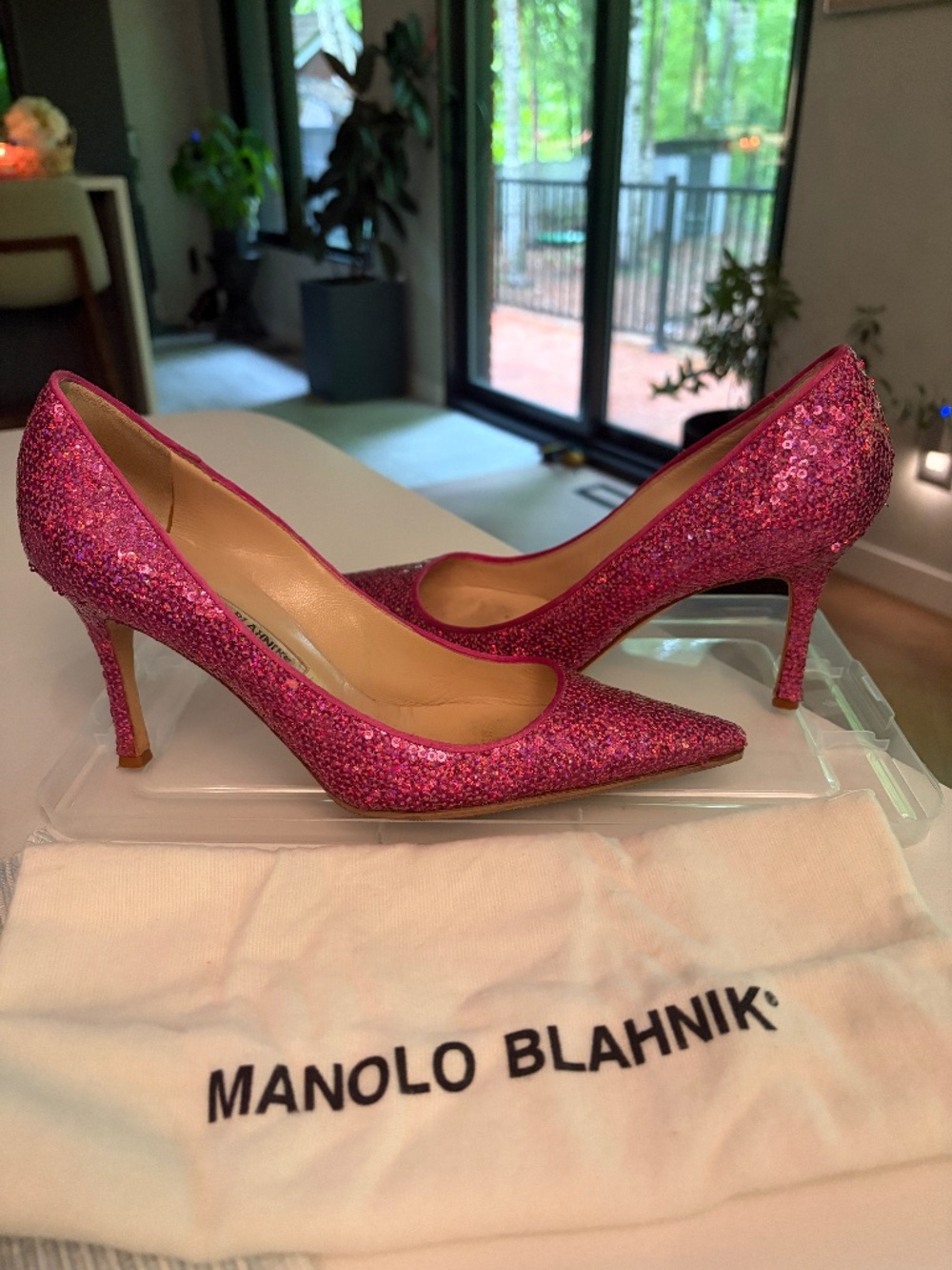 Manolo Blahnik BB Pumps – Pink Sequin | Size 39 | Dust Bag Included | Light Wear